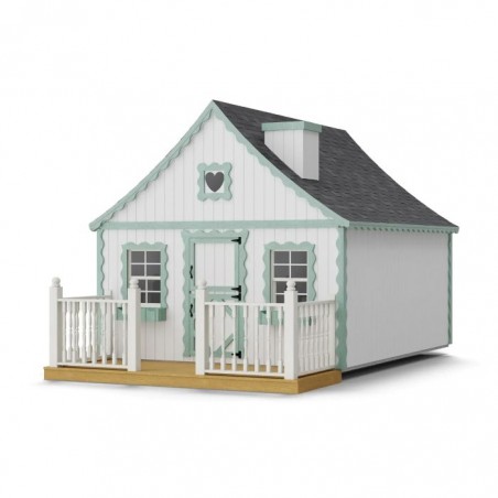 Little Cottage Co. 8x10 Gingerbread Cottage Wood Playhouse Kit with Loft, Deck & Rail - (8x10 GBP-PNK-DR-LFT)
