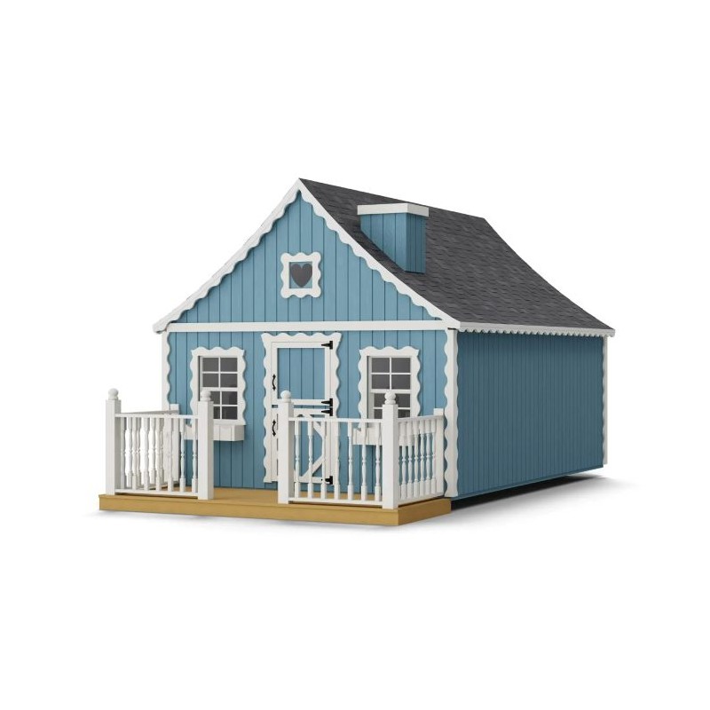 Little Cottage Co. 8x12 Gingerbread Cottage Wood Playhouse Kit with Loft, Deck & Rail - (8x12 GBP-PNK-DR-LFT)