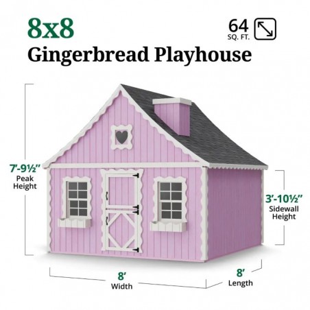 Little Cottage Co. 8x8 Gingerbread Cottage Wood Playhouse Kit with Floor - (8x8 GBP-PNK-FK)