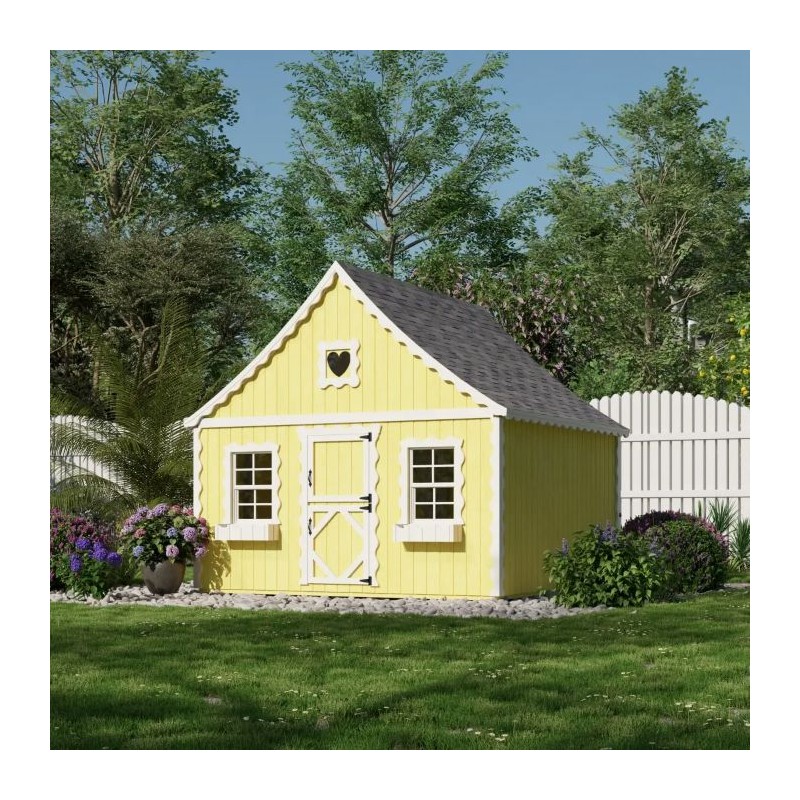 Little Cottage Co. 8x8 Gingerbread Cottage Wood Playhouse Kit with Floor & Loft - (8x8 GBP-PNK-FK-LFT)