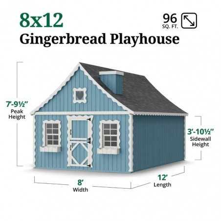 Little Cottage Co. 8x12 Gingerbread Cottage Wood Playhouse Kit with Floor & Loft - (8x10 GBP-PNK-FK-LFT)