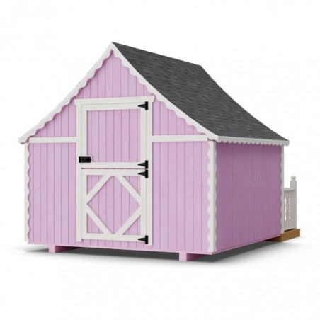 Little Cottage Co. 8x8 Gingerbread Cottage Wood Playhouse Kit with Floor, Deck & Rail - (8x8 GBP-PNK-FK-DR)