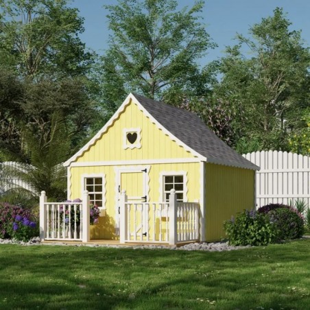 Little Cottage Co. 8x8 Gingerbread Cottage Wood Playhouse Kit with Floor, Deck & Rail - (8x8 GBP-PNK-FK-DR)