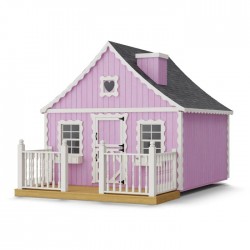 Little Cottage Co. 8x8 Gingerbread Cottage Wood Playhouse Kit with Floor, Deck & Rail - (8x8 GBP-PNK-FK-DR)