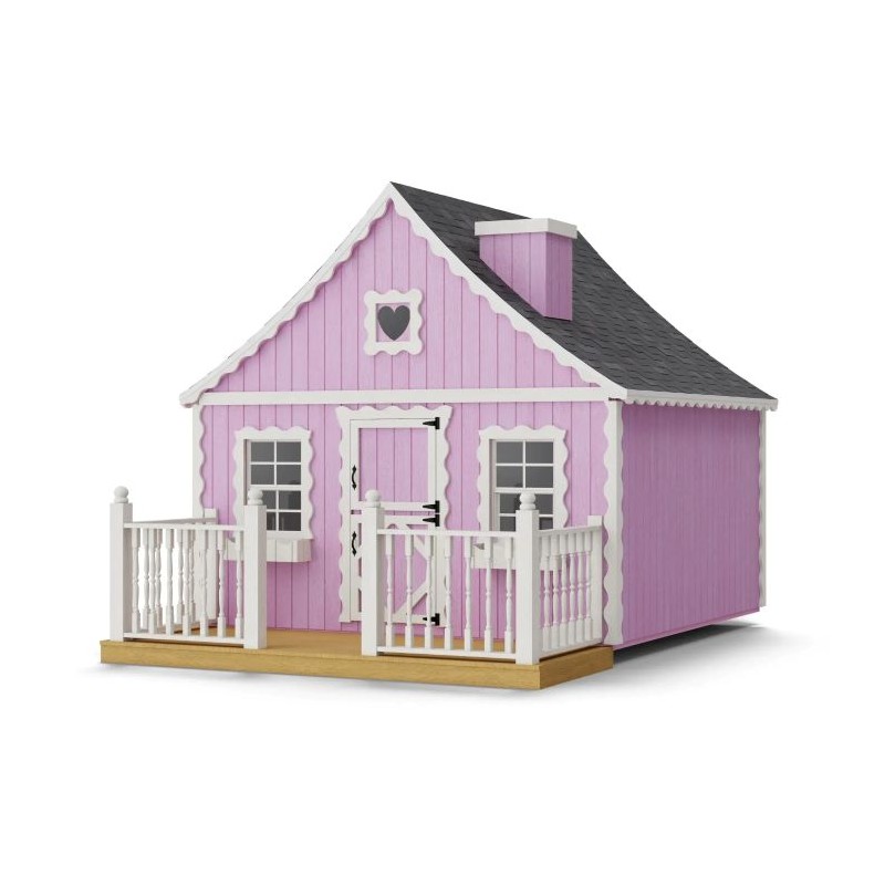 Little Cottage Co. 8x8 Gingerbread Cottage Wood Playhouse Kit with Floor, Deck & Rail - (8x8 GBP-PNK-FK-DR)