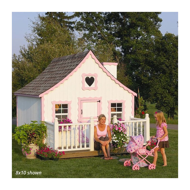 Little Cottage Co. 8x10 Gingerbread Cottage Wood Playhouse Kit with Floor, Deck & Rail - (8x10 GBP-PNK-FK-DR)