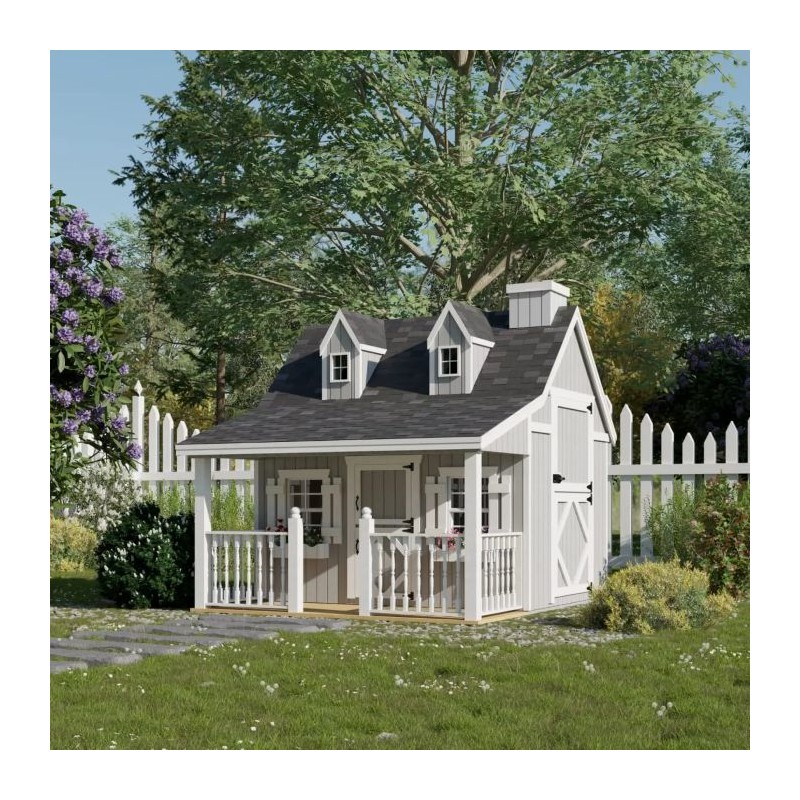 Little Cottage Co. 9x8 Pennfield Cottage Wood Playhouse Kit with Porch - (9x8 PC-PNK)