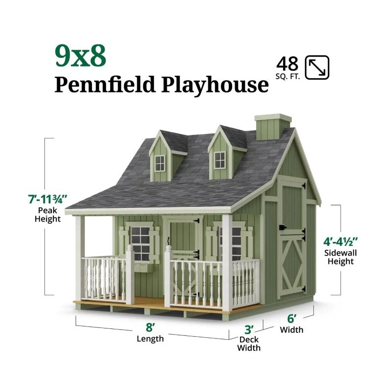 Little Cottage Co. 9x8 Pennfield Cottage Wood Playhouse Kit with Porch - (9x8 PC-PNK)