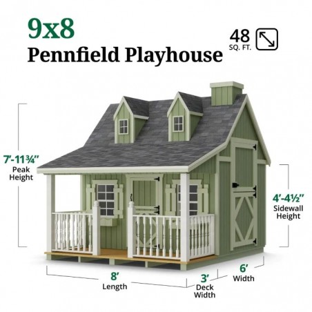 Little Cottage Co. 9x8 Pennfield Cottage Wood Playhouse Kit with Porch - (9x8 PC-PNK)