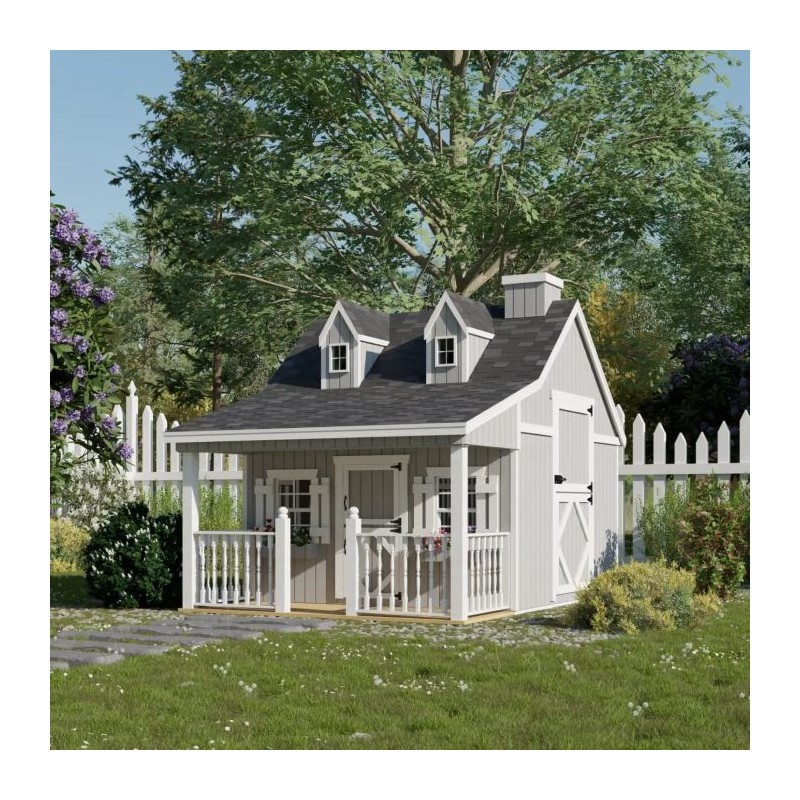 Little Cottage Co. 11x8 Pennfield Cottage Wood Playhouse Kit with Porch - (11x8 PC-PNK)