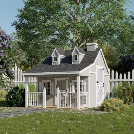 Little Cottage Co. 11x8 Pennfield Cottage Wood Playhouse Kit with Porch - (11x8 PC-PNK)