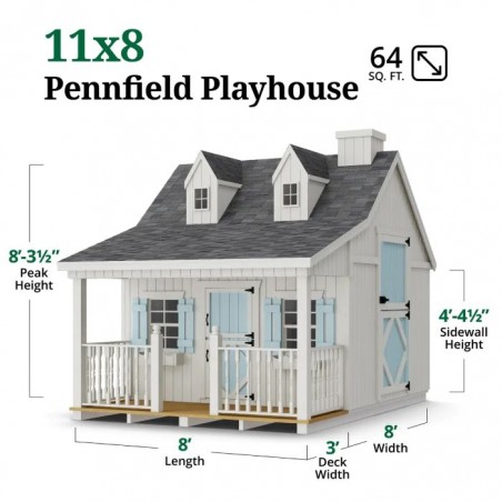 Little Cottage Co. 11x8 Pennfield Cottage Wood Playhouse Kit with Porch - (11x8 PC-PNK)