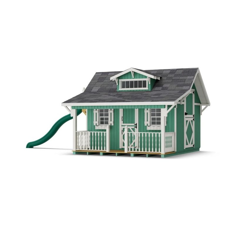 Little Cottage Co. 11x10 Craftsman Wood Playhouse Kit with Porch & Slide - (11x10 CMP-PNK)