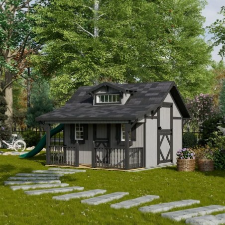 Little Cottage Co. 11x10 Craftsman Wood Playhouse Kit with Porch & Slide - (11x10 CMP-PNK)