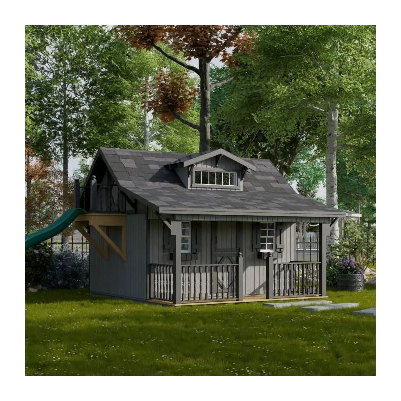 Little Cottage Co. 11x10 Craftsman Wood Playhouse Kit with Porch & Slide - (11x10 CMP-PNK)