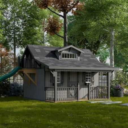 Little Cottage Co. 11x10 Craftsman Wood Playhouse Kit with Porch & Slide - (11x10 CMP-PNK)