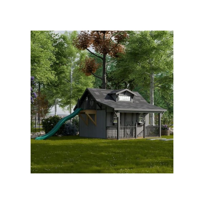 Little Cottage Co. 11x10 Craftsman Wood Playhouse Kit with Porch & Slide - (11x10 CMP-PNK)