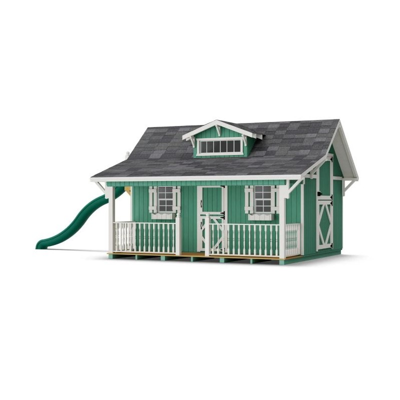 Little Cottage Co. 11x12 Craftsman Wood Playhouse Kit with Porch & Slide - (11x12 CMP-PNK)