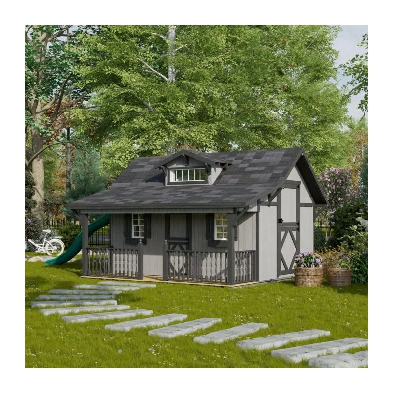 Little Cottage Co. 11x12 Craftsman Wood Playhouse Kit with Porch & Slide - (11x12 CMP-PNK)