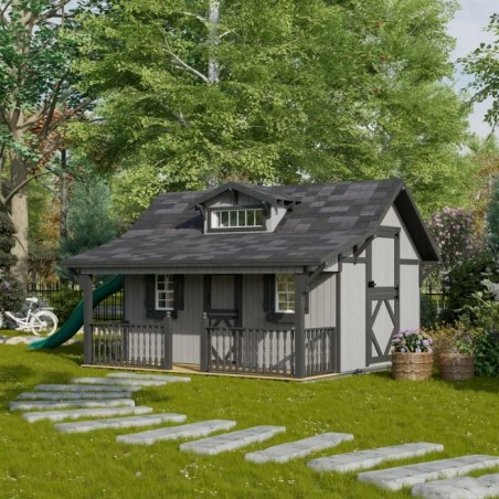 Little Cottage Co. 11x12 Craftsman Wood Playhouse Kit with Porch & Slide - (11x12 CMP-PNK)