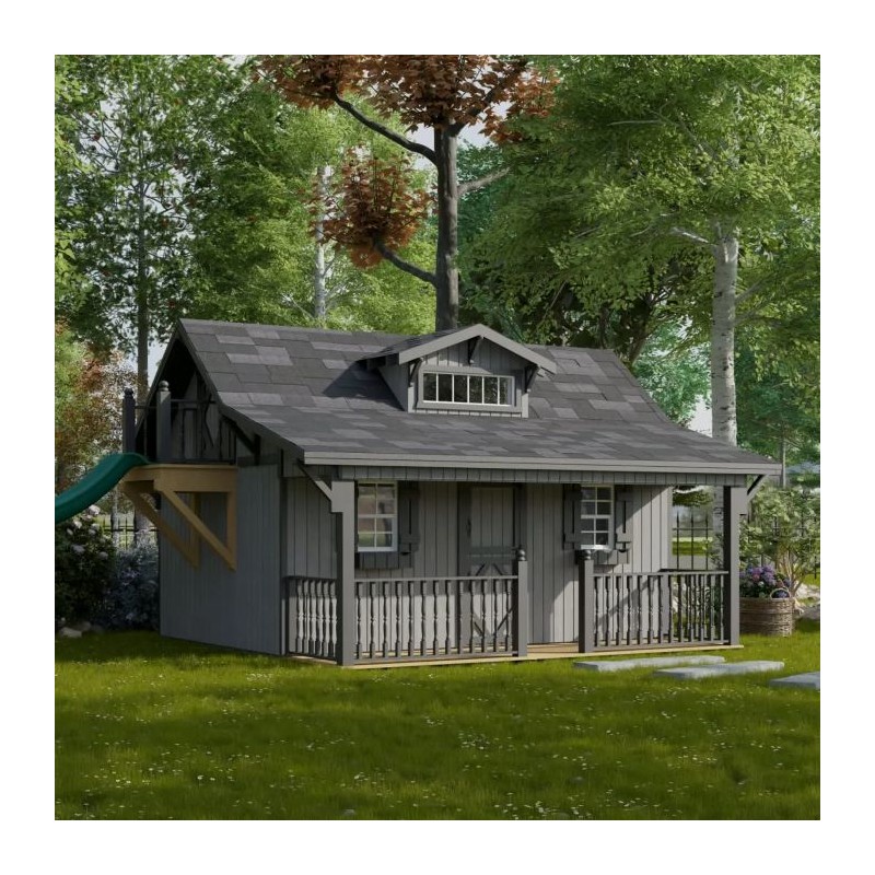 Little Cottage Co. 11x12 Craftsman Wood Playhouse Kit with Porch & Slide - (11x12 CMP-PNK)