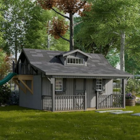 Little Cottage Co. 11x12 Craftsman Wood Playhouse Kit with Porch & Slide - (11x12 CMP-PNK)