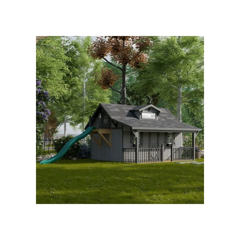 Little Cottage Co. 11x12 Craftsman Wood Playhouse Kit with Porch & Slide - (11x12 CMP-PNK)