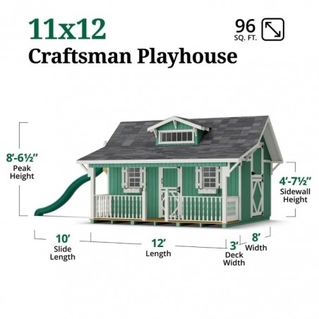 Little Cottage Co. 11x12 Craftsman Wood Playhouse Kit with Porch & Slide - (11x12 CMP-PNK)