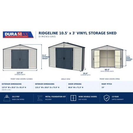 Duramax 10x3 RidgeLine Vinyl Storage Shed Kit - (10103)
