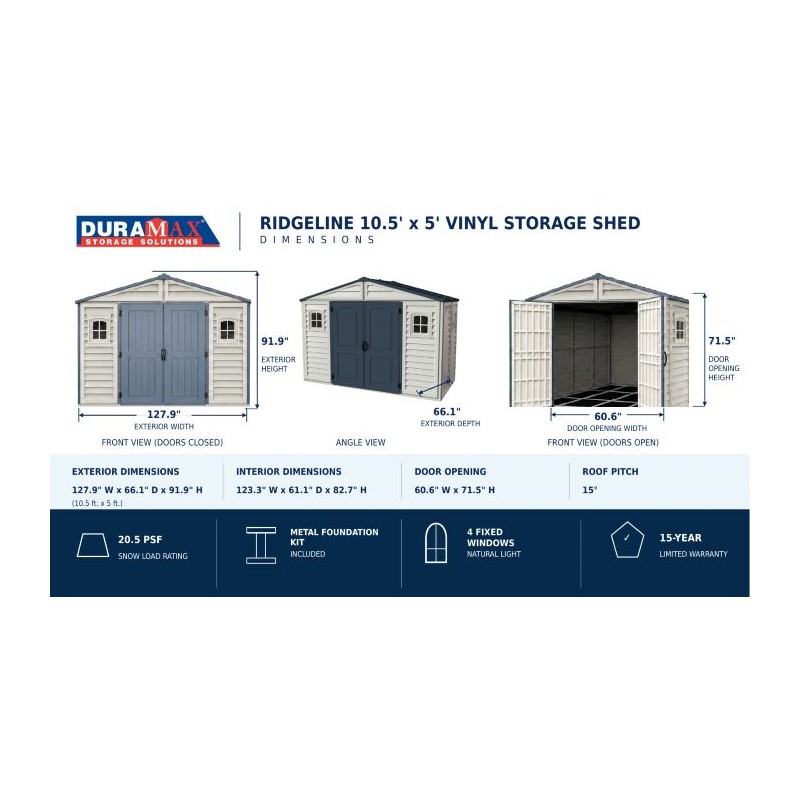 Duramax 10x5 RidgeLine Vinyl Storage Shed Kit - (10105)