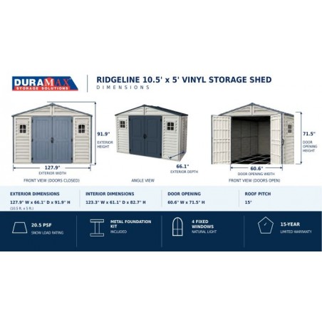 Duramax 10x5 RidgeLine Vinyl Storage Shed Kit - (10105)