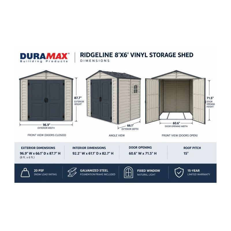 Duramax 8x6 RidgeLine Vinyl Storage Shed Kit - (10086)