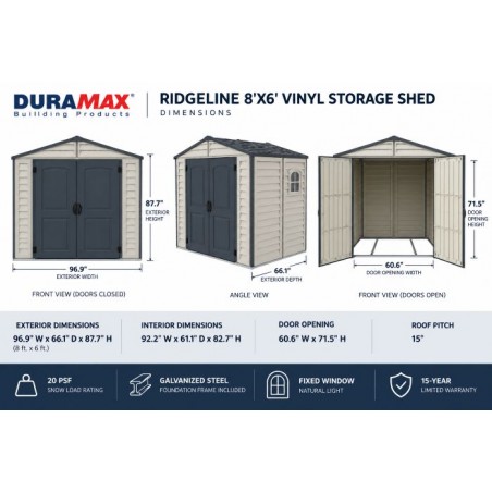 Duramax 8x6 RidgeLine Vinyl Storage Shed Kit - (10086)