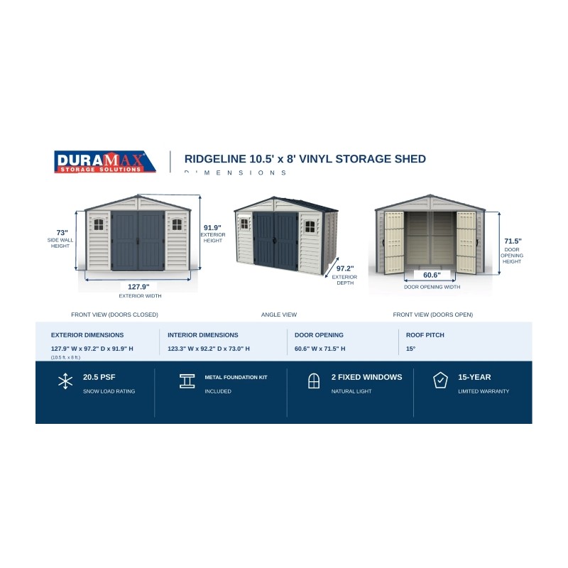 Duramax 10x8 RidgeLine Vinyl Storage Shed Kit - (10114)