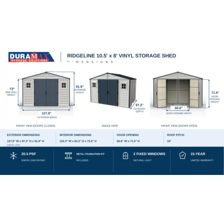 Duramax 10x8 RidgeLine Vinyl Storage Shed Kit - (10114)