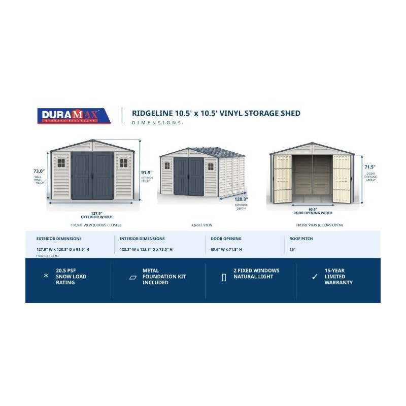 Duramax 10x10 RidgeLine Vinyl Storage Shed Kit - (10124)
