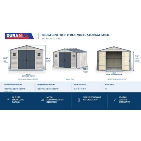 Duramax 10x10 RidgeLine Vinyl Storage Shed Kit - (10124)