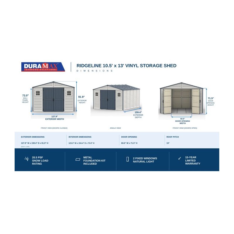 Duramax 10x13 RidgeLine Vinyl Storage Shed Kit - (10134)