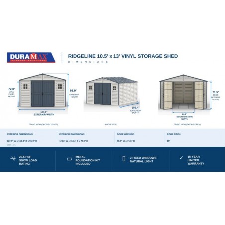 Duramax 10x13 RidgeLine Vinyl Storage Shed Kit - (10134)