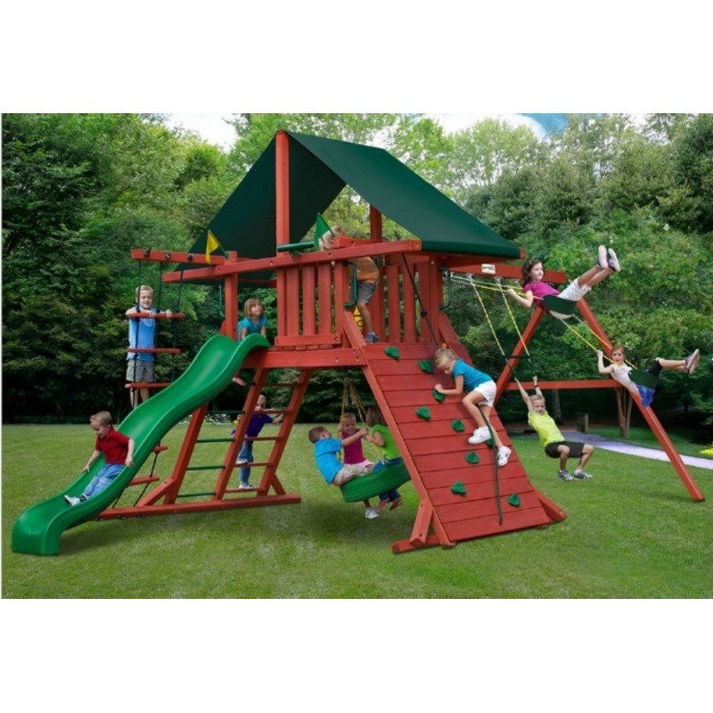 Gorilla Sun Climber I Cedar Wood Swing Set Kit w/SunbrellaÂ® Canvas Forest Green - Redwood (01-0024)