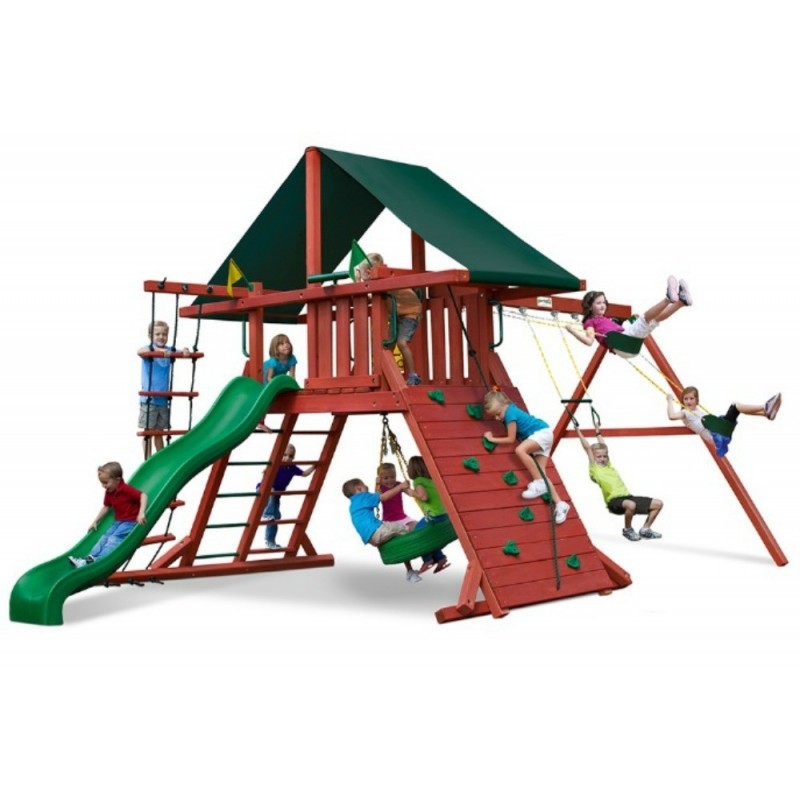 Gorilla Sun Climber I Cedar Wood Swing Set Kit w/SunbrellaÂ® Canvas Forest Green - Redwood (01-0024)