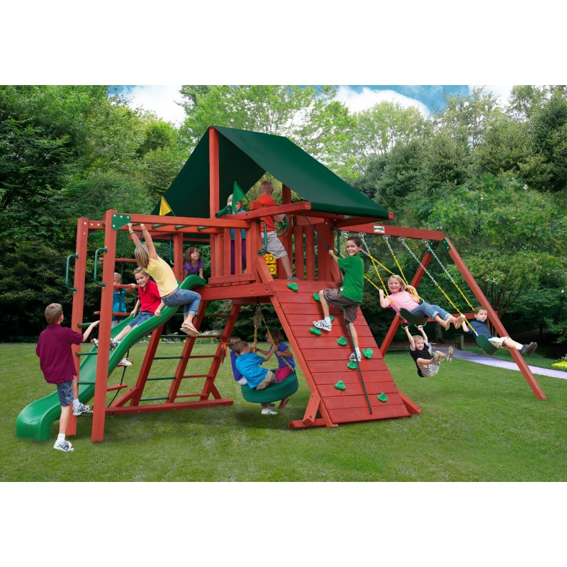 Gorilla Sun Climber II Cedar Wood Swing Set Kit w/ SunbrellaÂ® Canvas Forest Green Canopy - Redwood (01-0025)