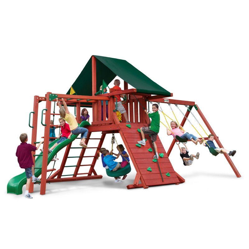 Gorilla Sun Climber II Cedar Wood Swing Set Kit w/ SunbrellaÂ® Canvas Forest Green Canopy - Redwood (01-0025)