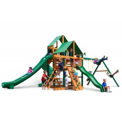 Gorilla Pioneer Peak Cedar Wood Swing Set KIt  w/ Amber Posts and Sunbrella® Canvas Forest Green Canopy - Amber (01-0006-AP-2)
