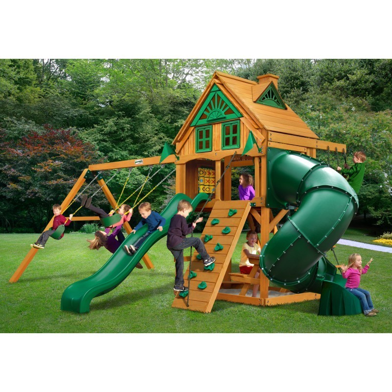 Gorilla Mountaineer Treehouse Cedar Wood Swing Set Kit w/ Fort Add-On & Amber Posts - Amber (01-0068-AP)