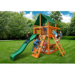 Gorilla Chateau Tower Cedar Wood Swing Set Kit w/ Amber Posts and SunbrellaÂ® Canvas Forest Green Canopy - Amber (01-0061-AP-2)