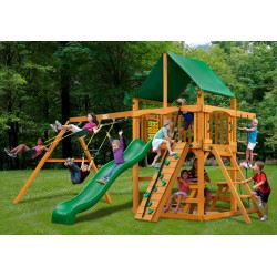 Gorilla Chateau Cedar Wood Swing Set Kit w/ Amber Posts and Deluxe Green Vinyl Canopy - Amber (01-0003 -AP-1)