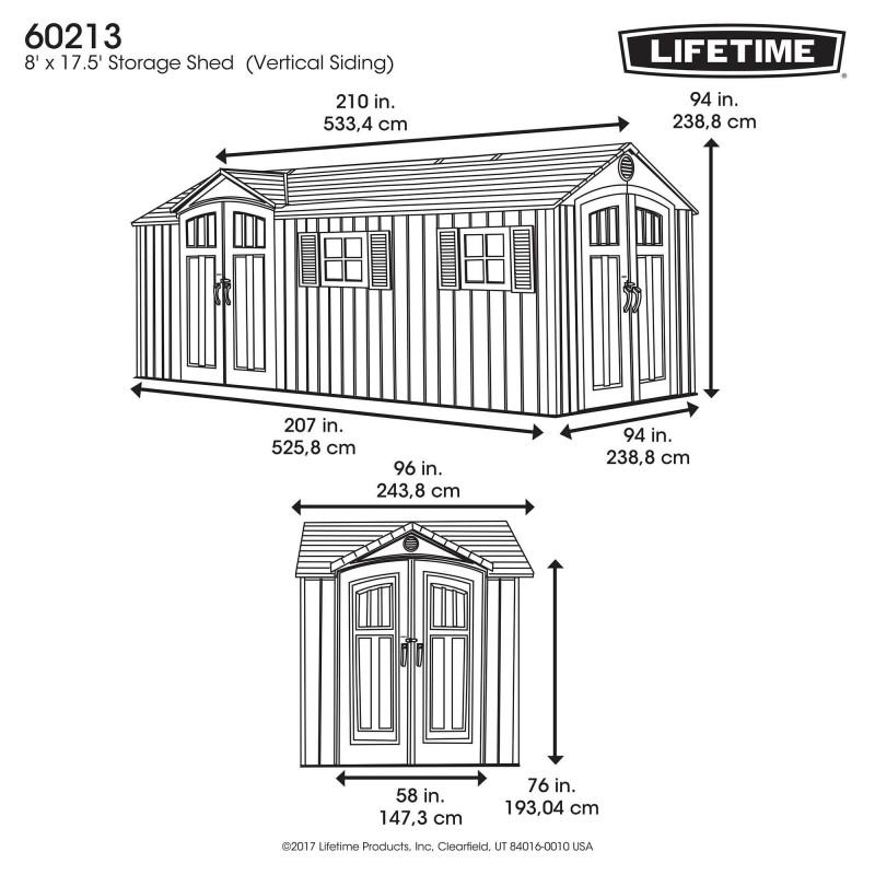 Lifetime 17.5x8 Plastic Storage Shed Kit w/ Double Doors (60213)