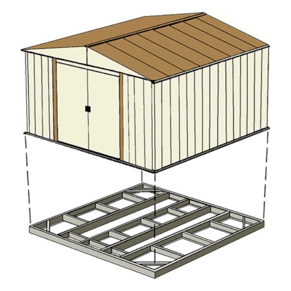 arrow 10x12 vinyl dallas shed w/ foundation & shelving