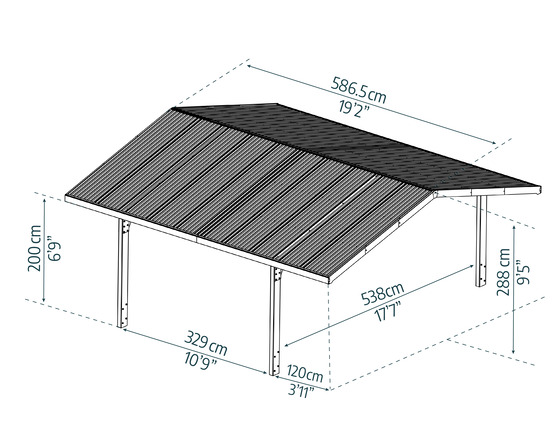 Palram Canopia Sydney Wave Double Carport Measurements (HG9093)